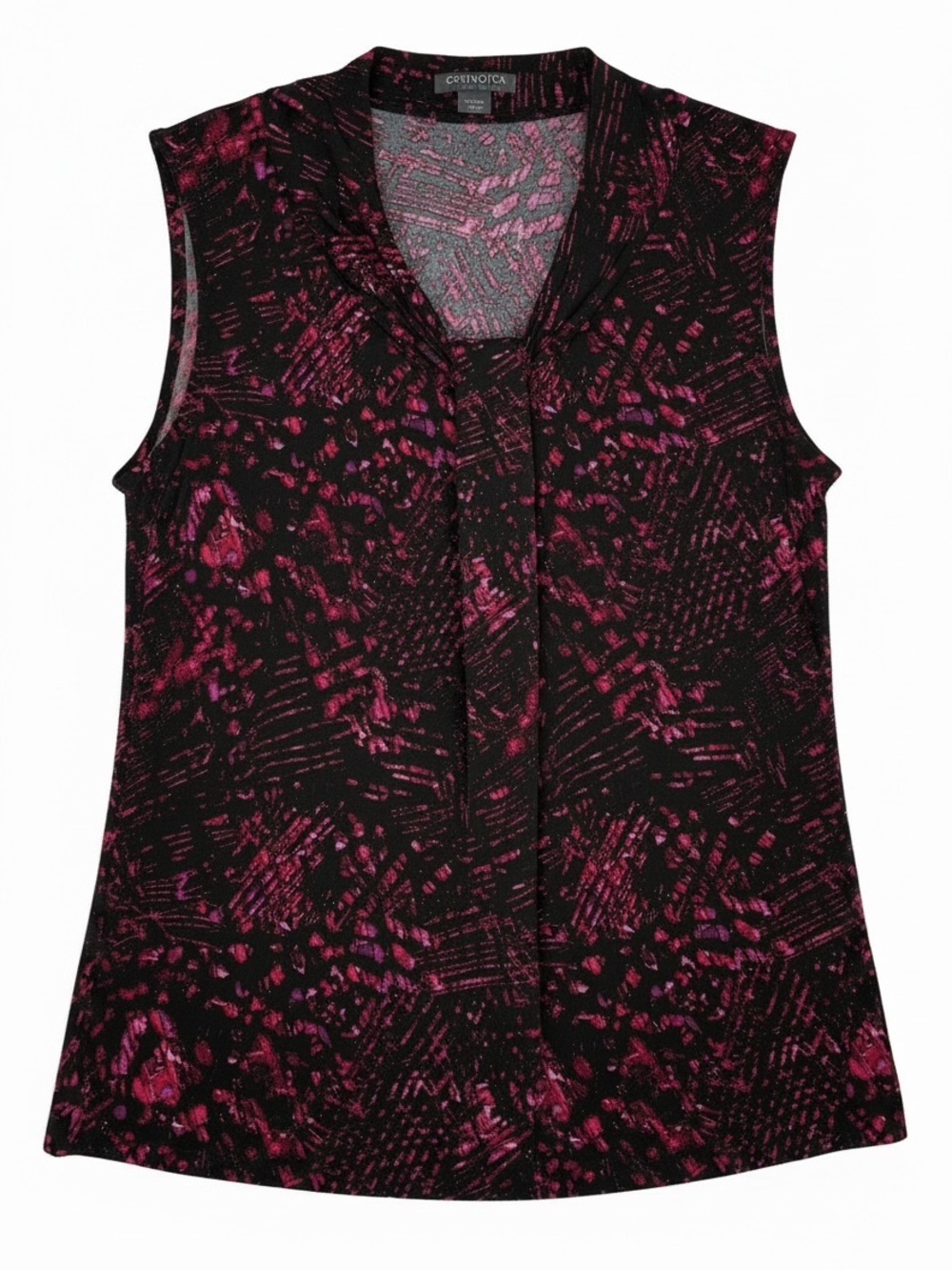 Covington Sz L Black & Magenta Sleeveless V-Neck Print Top | EUC